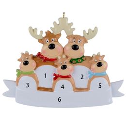 Familia de renos de 5 colgantes de resina adornos navideños personalizados para vacaciones o regalos de Año Nuevo o decoración del hogar 201017