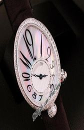 Reine de Naples 8918BA Quartz Swiss Womens Watch Case de acero Diamante Bisel Dial Dial Markers Arabic Markers Black Leather Ladies Watches PU2086201