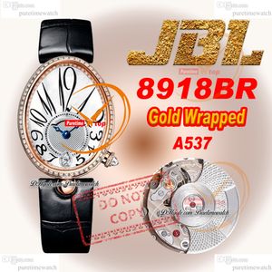 Reine de Naples 8918BR A537 Automatische dameshorloge JBLF Wrapped Rose Gold Diamonds Bezel Mop Arabische wijzerplaat Zwarte stof Riem Super Edition Ladies Lady Puretime Ptbg