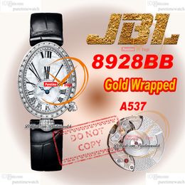 Reine de Naples 8928BR A537 Automatische dameshorloge JBLF Wrapped White Gold Diamonds Bezel MOP Romeinse Dial Zwarte stof Riem Super Edition Ladies Puretime Ptbg