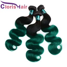 Versterkte dubbele inslag 1b turquoise groen gekleurd golvend weefsel 100% menselijk haar rauwe maagdelijke Indiase ombre extensions twee toon lichaamsgolf weven 3 bundels