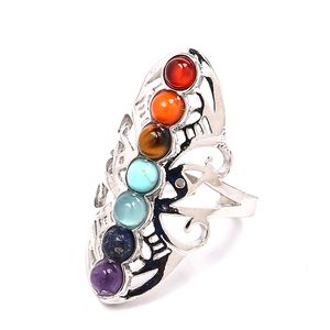 Reki Seven Chakra Ring Crystal Quartz Healing Point Chakra Stone Charms Opening Ringen voor vrouwen Mannen