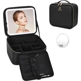 Sac de maquillage de voyage de relâchement avec miroir LED Sac cosmétique Bag d'organisateur Bag du sac avec miroir éclairé 3 lumières de couleur portable 240422