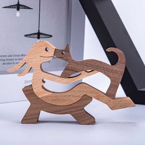 Ontspan Human and Cat Sculpture Handmade Desktop Ornament Craft Figurine Home Office Decoration Souvenirs Natural Eco Friendly 210607