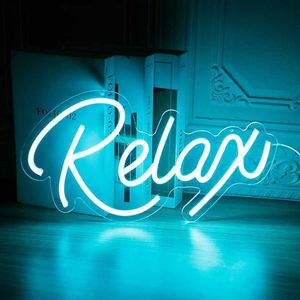 Relax Neon Signs LED Neon Sign Relax USB Neon Light up Sign Acrylique clair 3D Art Décor pour chambre à coucher Décoration murale HKD230825