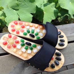 Zapatillas de acupresión relajante para masaje de pies con sandalias de reflexología terapéutica de piedra natural para el masajeador de acupuntura de pie y dolor