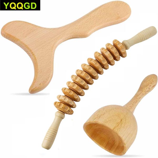 Outils de massage en bois de relaxation Rouleau de massage anti-cellulite Outils Gua Sha en bois Tasse de massage à main en bois pour le drainage lymphatique