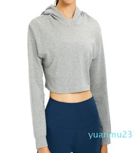 Sudaderas con capucha recortadas de ajuste relajado, Top de Yoga, chaqueta deportiva Sexy para correr, camisas de manga larga, sudaderas para exteriores, Trai de otoño e invierno