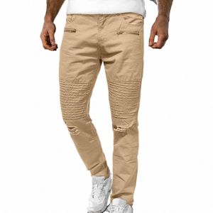 Jeans coupe décontractée pour hommes Jeans grands et grands Casual Butt Zip Taille moyenne pour hommes avec poche Jeans pour hommes Pantalons pour hommes déchirés G2HN #