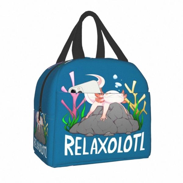 Relaxolotl Lindo Axolotl Bolsa de almuerzo con aislamiento para la oficina de la escuela Salamandra Animal Enfriador térmico Caja de almuerzo Mujeres Niños Bolsas de comida S0je #