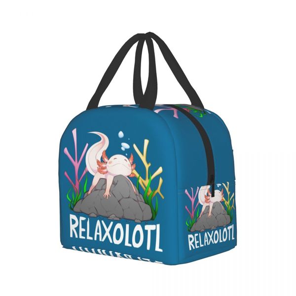 Relaxolotl linda bolsa de almuerzo aislada axolotl para la oficina de la escuela salamandro animal termo refrigerador