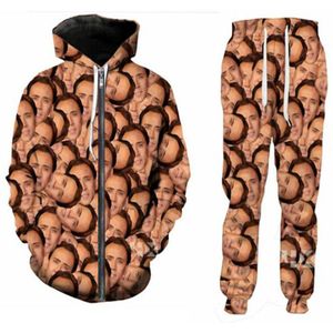 Release Nieuwe Mannen / Womens Nicholas Cage Funny 3D Print Fashion Trainingspakken Broek + Zipper Hoodie Casual Sportkleding L08