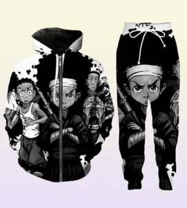 Laat nieuwe menwomens boondocks uit grappige 3D print mode -tracksuits broek zipper hoodie casual sportkleding l0156974024