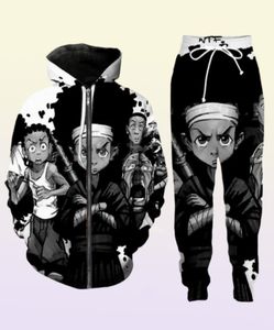 Laat nieuwe menwomens boondocks uit grappige 3D print mode -tracksuits broek zipper hoodie casual sportkleding l0151788527