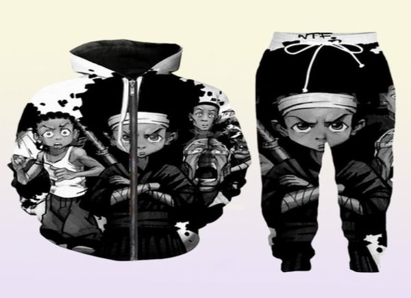 Sortie de nouveaux Menwomens Boondocks Funny 3D Print Fashion Tracksuits Pantalon Zipper Sweat à capuche Casual Sportswear L0151436063