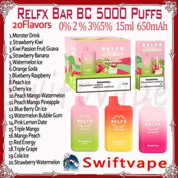 Relfx Bar BC5000 Puff Disposable E Cigarette 20flavors 15 ml 0% 2% 3% 5% 650mAh Batterie rechargeable 5K Puffes Vapes Strater Kit de départ authentique