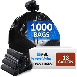 Reli.Supervalue Sacs poubelles 13 gallons 1000 comptes en vrac haute cuisine canne à poubelle à ordures multi-usages noirs 240416