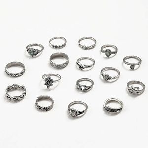 Relief Elephant Silver Instagram Moon Wave Eye Gift Set of Rings