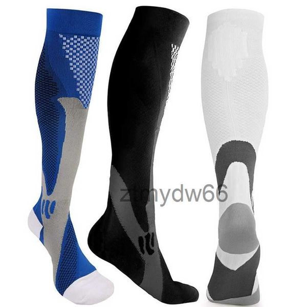 Soulager la Compression genou chaussettes hautes Sport de plein air course soins infirmiers Marathon bas pour femmes hommes blanc noir bleu OZYW