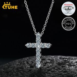 Religion croix pendentifs collier pour femmes bijoux catholique croix pendentif 925 en argent Sterling 18K or blanc 240118