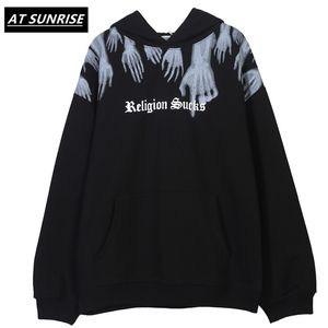 Religie Handen zuigt print fleece sweatshirts Hoods Hoodies Hipster Punk Rock pullover tops Casual Black Hoodie 201201