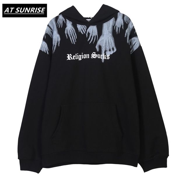 Religion Hands chupa sudadera con capucha de vellón impresa sudadera con capucha Hipster Punk Rock Tops Casual Black Hoodie 201201