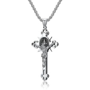 Collier de pendentifs de croix de crucifix de saint saint benoît d'acier inoxydable de religion