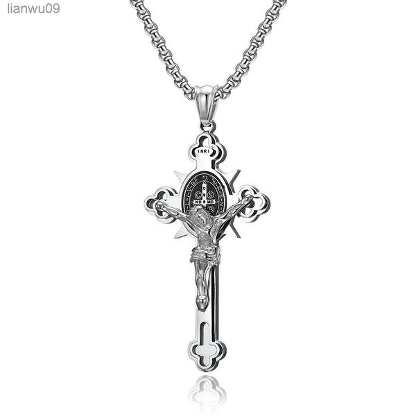 Religión Acero inoxidable San Benito Crucifijo Cruz Colgantes Collar INRI L230704