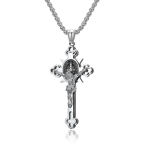 Collier de pendentifs de croix de crucifix de saint saint benoît d'acier inoxydable de religion