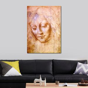 Art religieux Léonard de Vinci peinture tête d'une jeune femme peinte à la main oeuvre classique décor à la maison