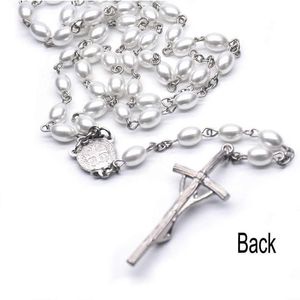 Colliers religieux Crucifix à aiguille incurvée, chapelet en verre, perle offerte en cadeau de la sainte famille, prière de mariage 260Z