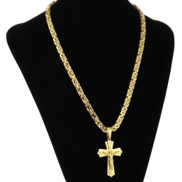 Collar de cruz de oro amarillo de 14k de Jesús religioso, colgante de crucifijo de Color dorado para hombres con collares de cadena, collar masculino, joyería