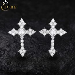 Religieuze sieraden christelijke duw terug 925 Sterling Silver VVS Moissanite Diamond Iced Out Tapered Cross Stud -oorbellen voor mannen