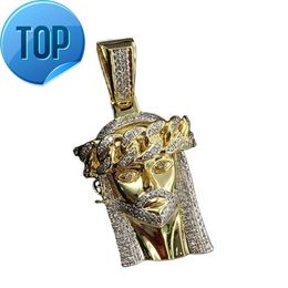 Religieuze grote Cubaanse ketting kroon JEZUS Iced Out karakter Moissanite Diamond 14K vergulde groothandelsprijs charme hanger