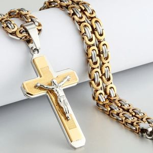 Hommes religieux 14k Gold Crucifix croix pendentif collier lourdes colliers de chaîne byzantine