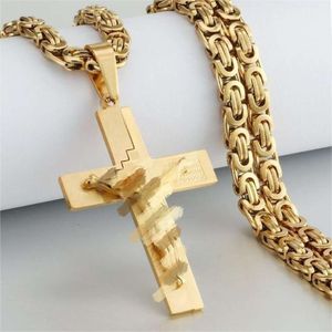 Religieuze mannen Crucifix 14K Geel Gold Kruis Ketting Ketting Zware Byzantijnse ketting Kettingen Jezus Christus Heilige sieraden geschenken