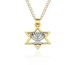 Menorah religieuse et étoile de David Jewish Bijoux Magen Collier Judaica Hébrew Israel Lampe Hanukkah Pendant 18442216