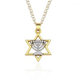 Menorah religieuse et étoile de David, bijoux juifs, collier Magen, Judaica, hébreu, lampe de foi, Hanukkah, pendentif 1306j
