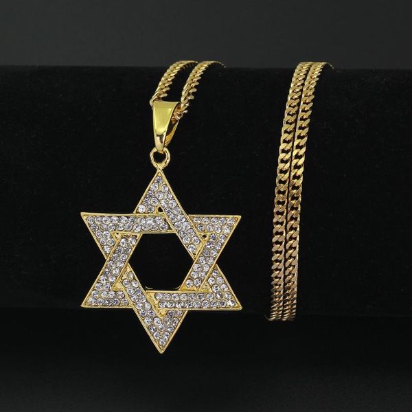 Collares colgantes Menorah y estrella religiosa de David Collar judío de David Acero inoxidable 3/5 mmcuban Cadena Hip Hop Bling Jewlery para hombre