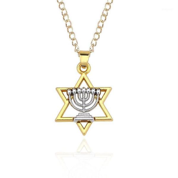Menorah religieuse et étoile de David, bijoux juifs, collier Magen, Judaica, hébreu, lampe de foi, Hanukkah, pendentif 1167c