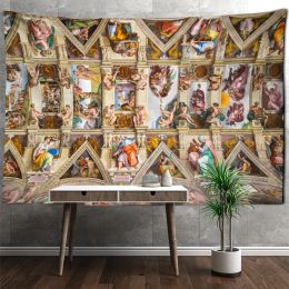 Religieus portret tapijtwand hangende Boheemse hippie abstract psychedelische hekserij eenvoudige kunstkamer thuisdecoratie