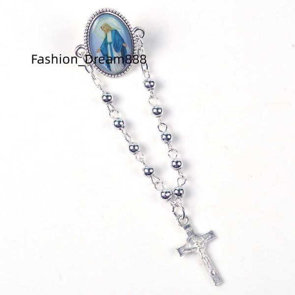 Style religieux béni mère chapelet épinglette petites perles d'argent chapelet broche broche