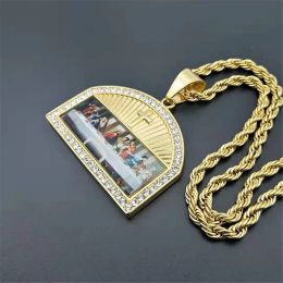 Religieus Het Laatste Avondmaal Hanger Ketting Voor Mannen 14k Geel Goud Iced Out Bling Kruis Ketting Mannelijke Sieraden