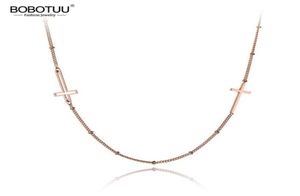 Colliers religieux en titane et acier inoxydable, Double croix ras du cou pour femmes, chaîne en or Rose, pendentif à maillons, BN19173 Chokers3435261