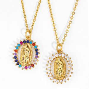 Vierge religieuse Marie Collier Pendant Femmes 18K Gold plaqu￩ glac￩ Colliers Chain de liaison