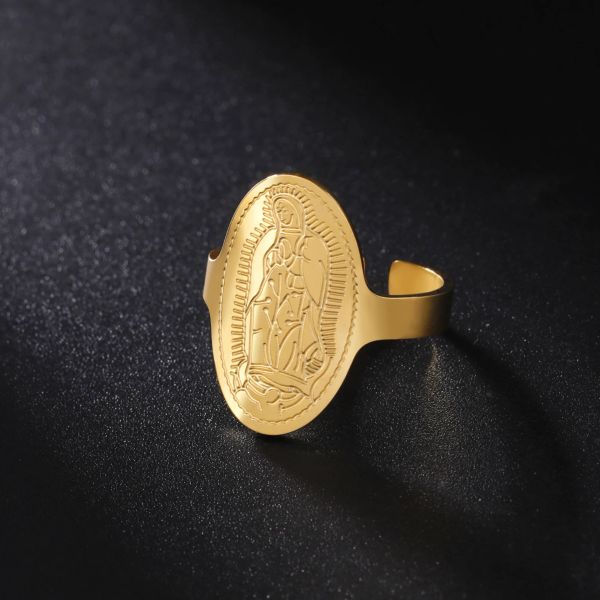 Anillo religioso de la Virgen María para mujer, anillos abiertos para dedos de Color oro amarillo de 14k, joyería católica bendecida de la Madre de Jesús