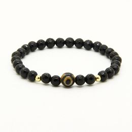 Religieuze groothandel sieraden 10 stks / partij A Grade Dzi Eye Stone Beads met 6mm Facet Black Onyx Lucky Energy Pasen Armbanden
