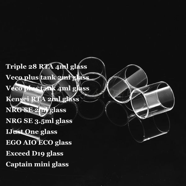 Réservoir Triple 28 RTA Veco Plus Kensei RTA NRG SE IJust One EGO AIO ECO Exceed D19 Captain Mini Tube en verre Pyrex