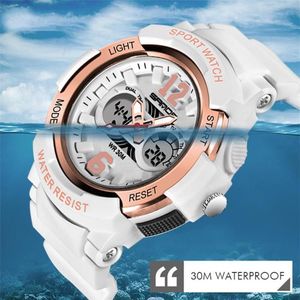 Relogio Feiminino Digitaal Horloge Dames 30M Waterdichte Elektronische Sport Voor Fitness Hars Pols Dame LED Wit Watches344d