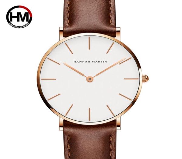 Relogio Feminino Hannah Martin Brand de luxe Femmes Watch Watchs Band Leather Rose Gold Spareproof Ladies Quartz Wristatch Fit DW Style C1073728